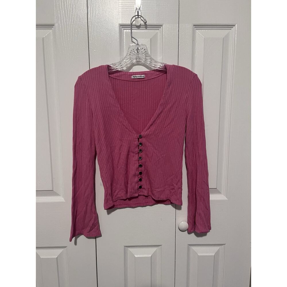 Reformation Gellar Knit Long Sleeve Cardigan Pink Medium - Picture 2 of 5